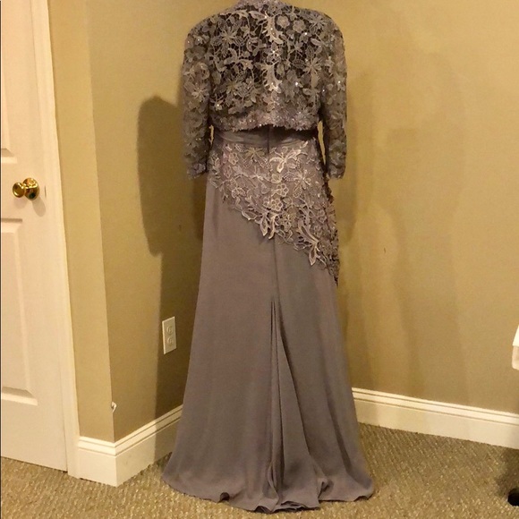 Grey Embellished Strapless Gown, Matching Bolero - Picture 7 of 10